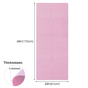 Pink yoga mat with measurements on a white background