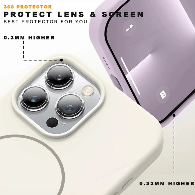 Phone case with camera lens and screen protection features on a white background