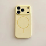 Yellow phone case with a circular design on a beige background