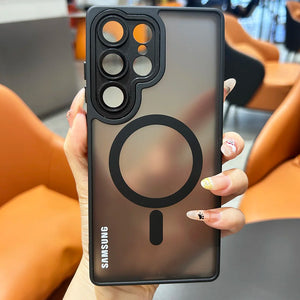 Magnetic matte translucent Samsung Galaxy case with camera lens protection and shockproof bumper