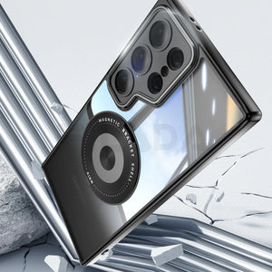 Transparent frosted magnetic Samsung Galaxy case with rotating ring stand and full shockproof coverage