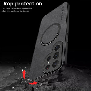 Magnetic Armor Case for Samsung Galaxy with drop protection feature on a black background