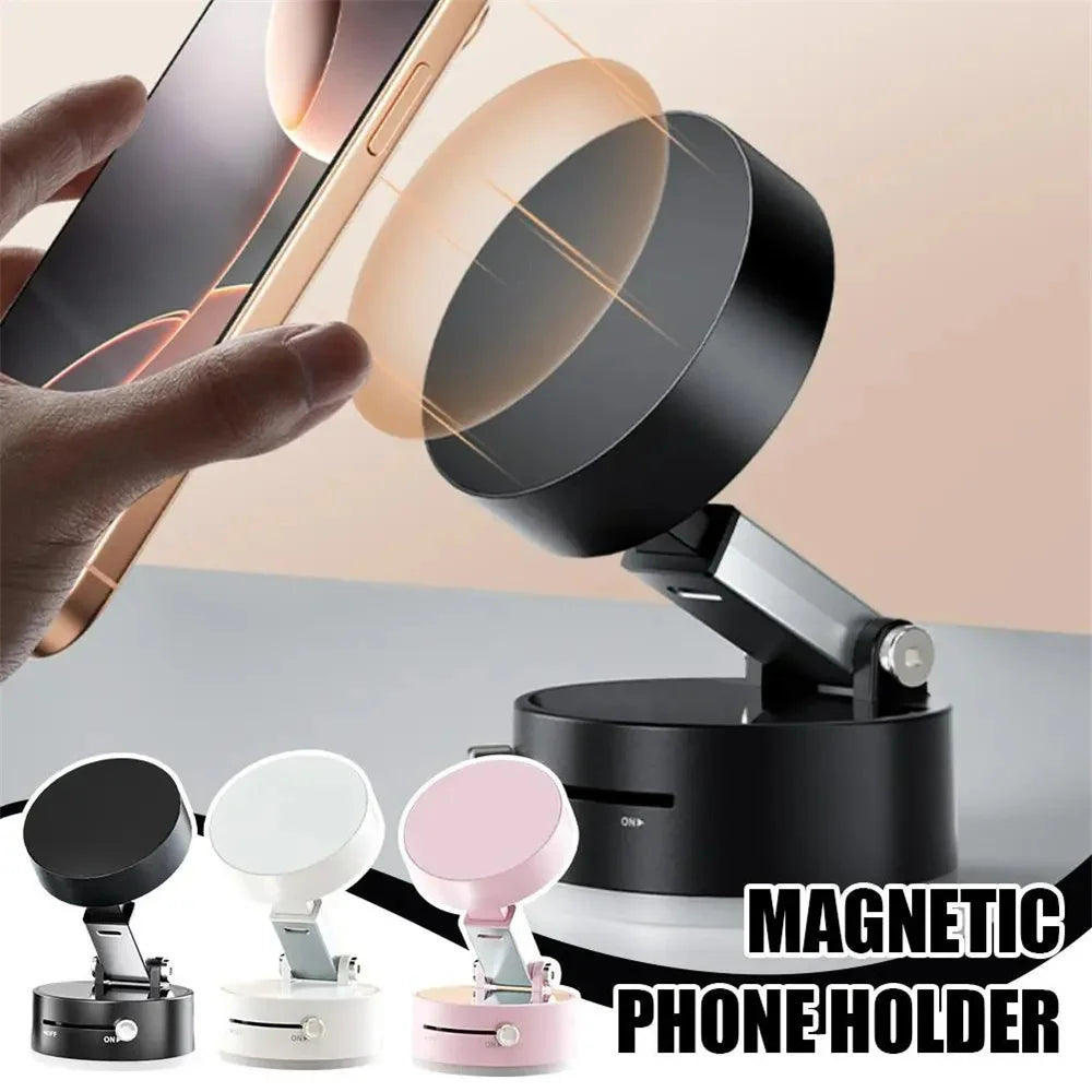 Magnetic phone holder with smartphone attachment on a neutral background