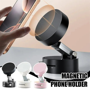 Magnetic phone holder with smartphone attachment on a neutral background