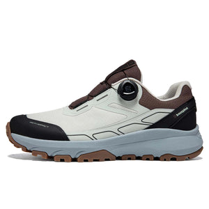 White and brown sneaker with 'baasploa' branding on a white background