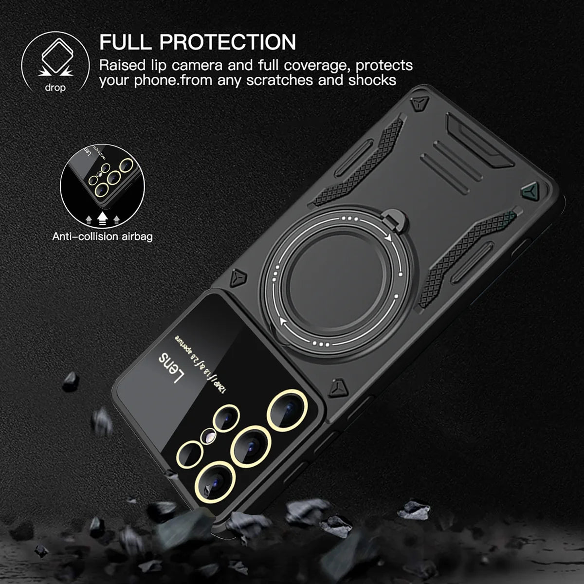 Magnetic Ring Armor Case for Samsung Galaxy S20–S25 Ultra