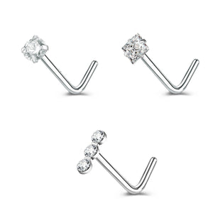 Gold & Silver Nose Stud Set – Heart Star Round L Shape Nostril Piercing 0.8x7mm