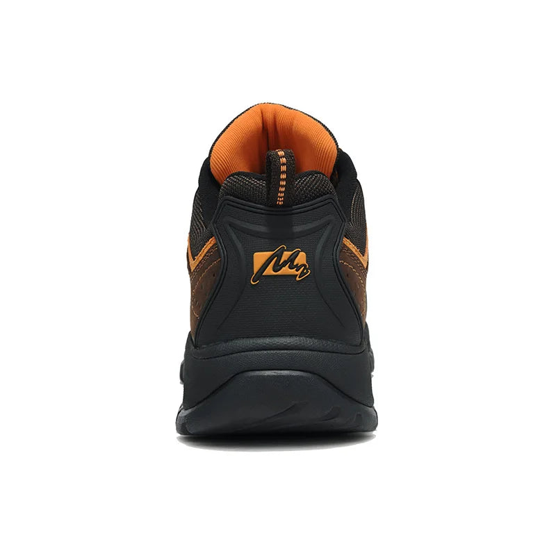 Black and orange shoe with a brand logo on a white background