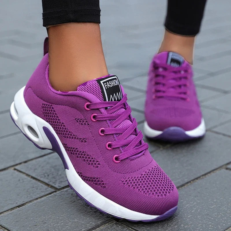 Women's breathable mesh chunky sneakers with lace-up closure and durable rubber outsole