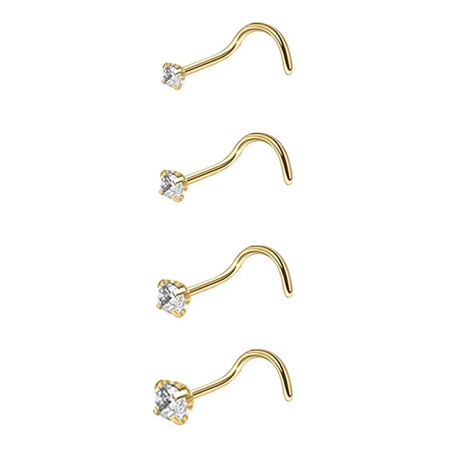 4pcs Cubic Zirconia Nose Studs 20G L-Shaped Shiny Nostril Jewelry