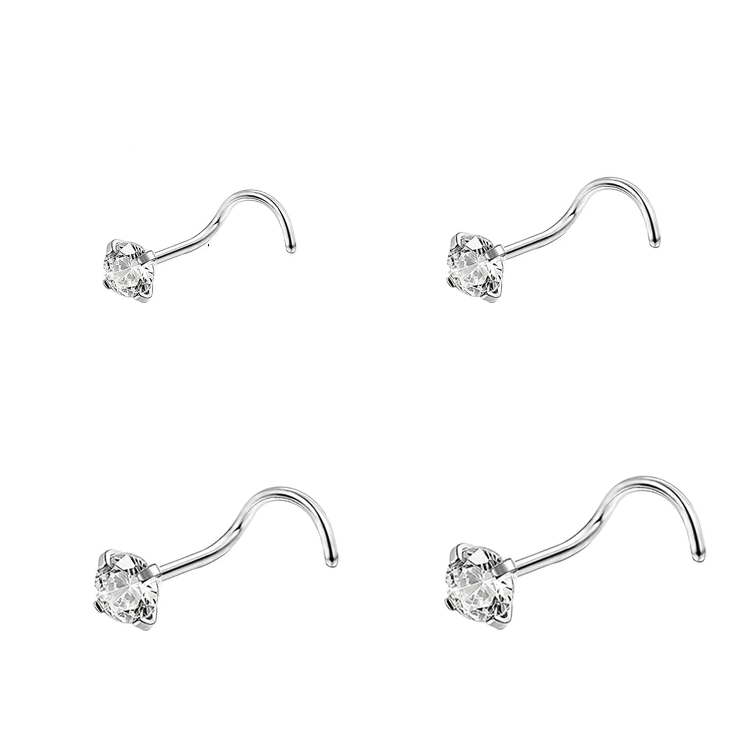 Gold & Silver Nose Stud Set – Heart Star Round L Shape Nostril Piercing 0.8x7mm