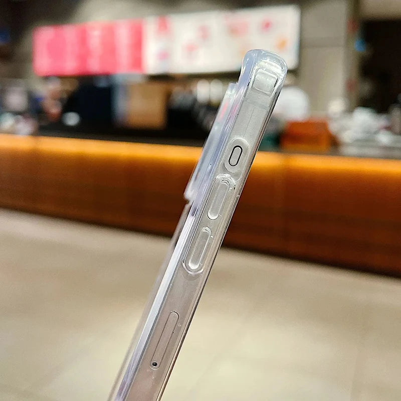 Clear iphone case with brand logo on a blurred background