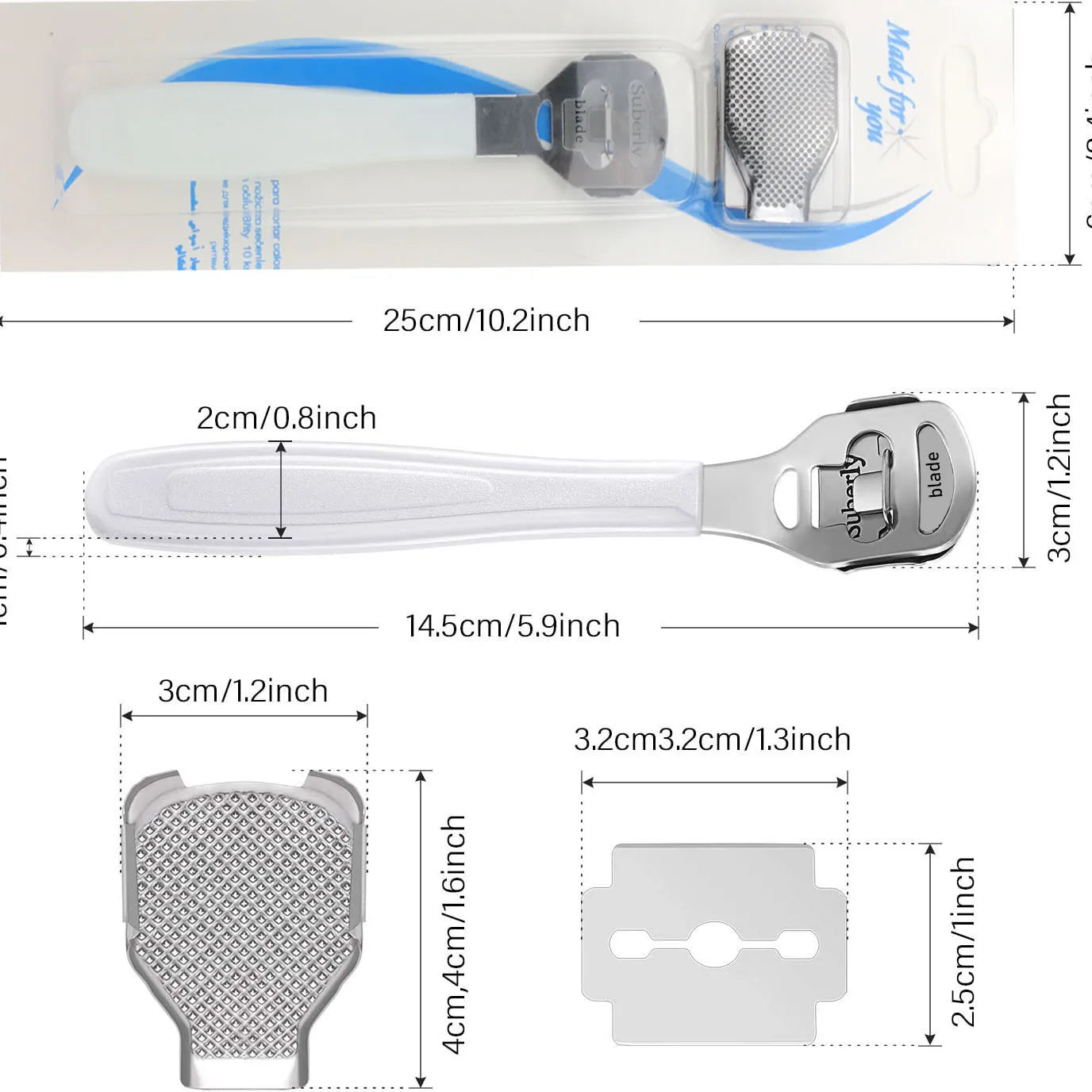 Measurement chart of a fly swatter with dimensions labeled