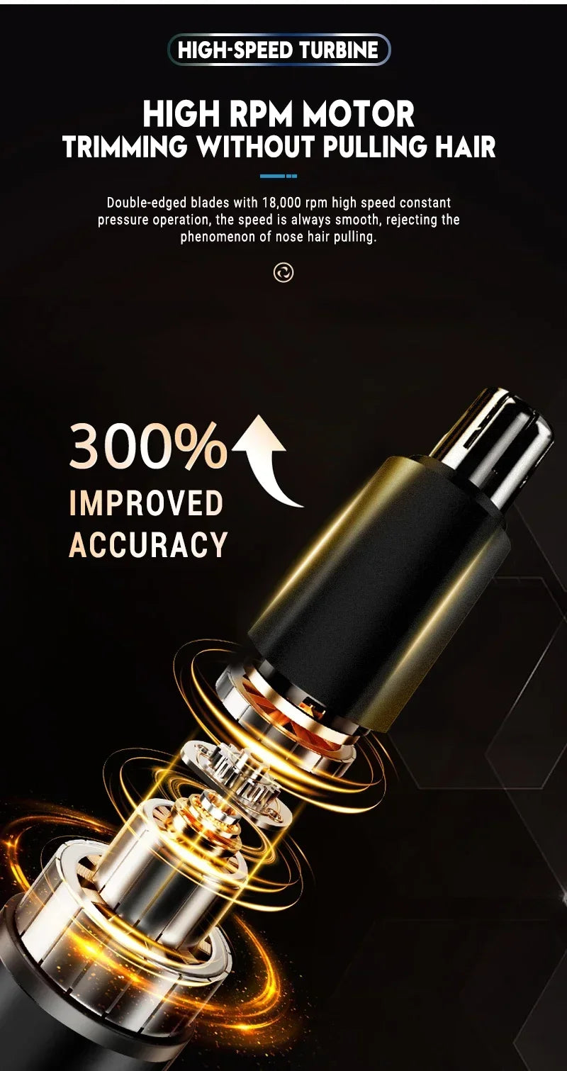 High-speed turbine hair trimmer with text on a black background