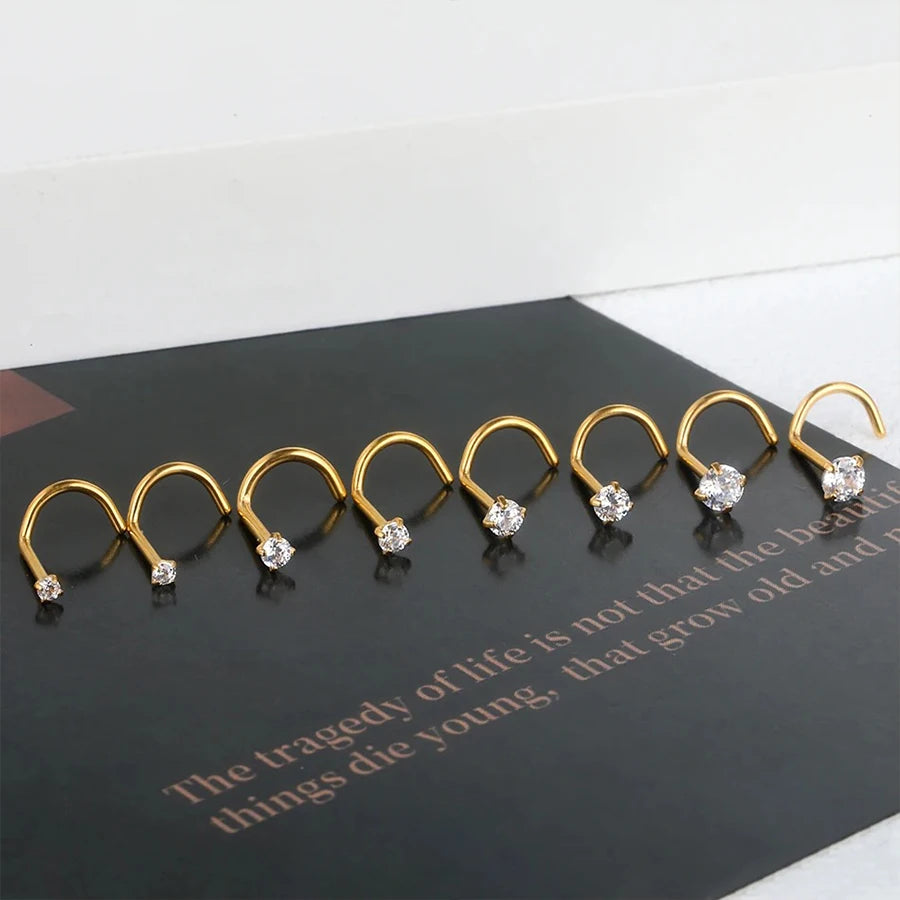4pcs Cubic Zirconia Nose Studs 20G L-Shaped Shiny Nostril Jewelry