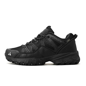 Black hiking shoe on a white background