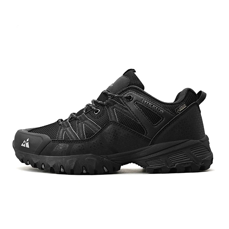 Black hiking shoe on a white background