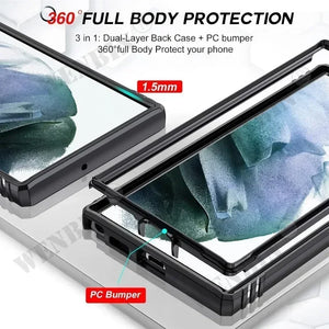 Phone case with 360° full body protection features on a white background