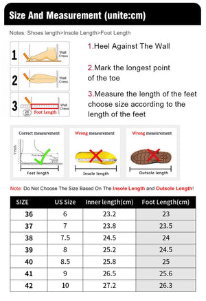 Measurement chart for feet with instructions and size chart