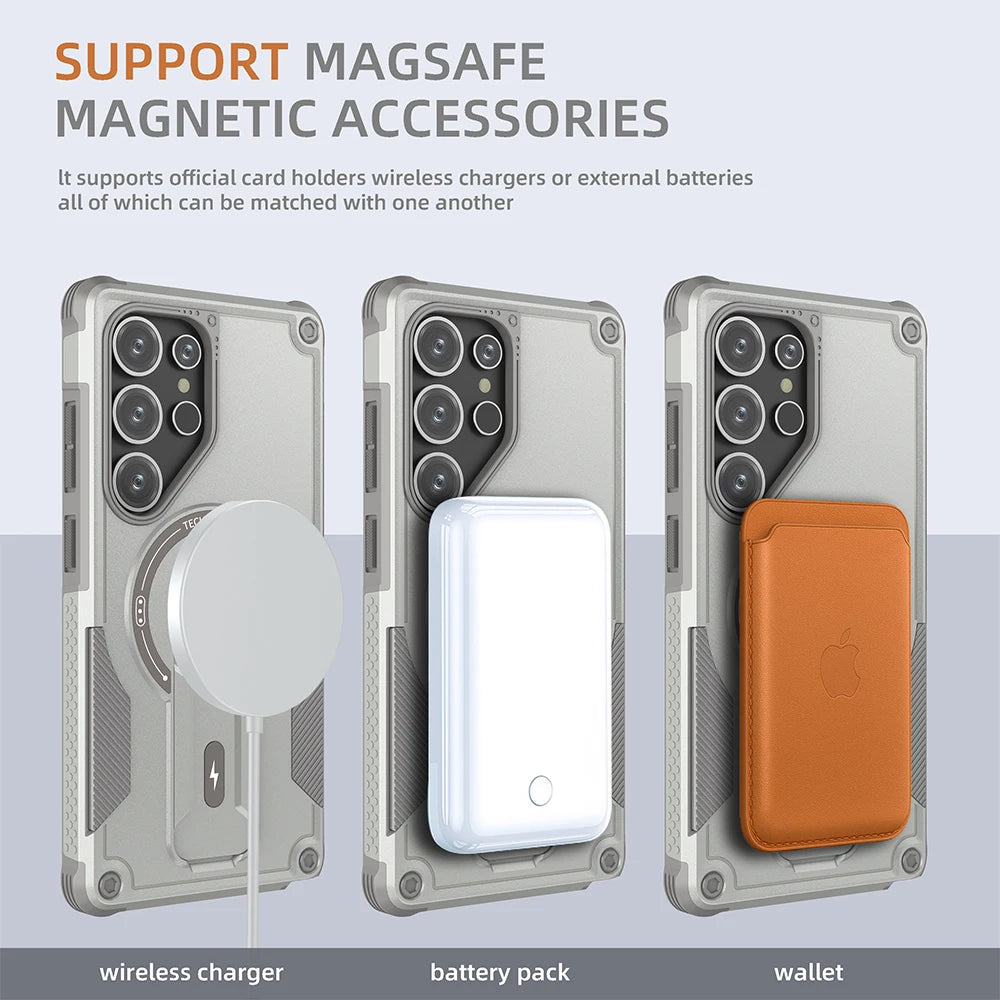 Magnetic Fold Stand Armor Case for Samsung Galaxy S24 S25 S26 & A Series.