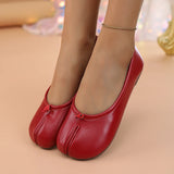 Women's artificial leather toe separator loafers with round toe and flat rubber sole