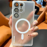 Magnetic matte translucent Samsung Galaxy case with camera lens protection and shockproof bumper
