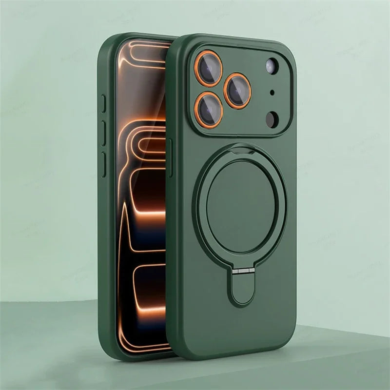 Magnetic Silicone iPhone Case with Kickstand –  Green