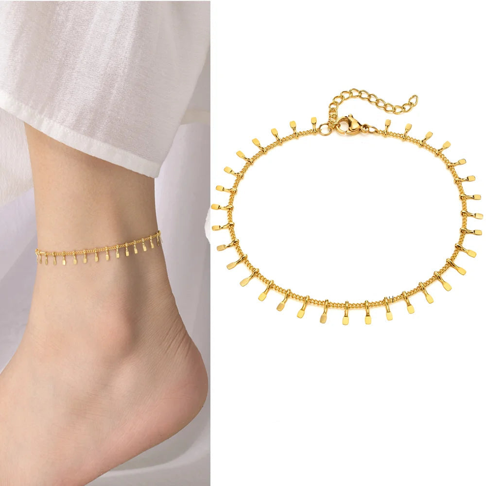 Gold plated stainless steel heart anklet bracelet for women delicate adjustable foot jewelry
