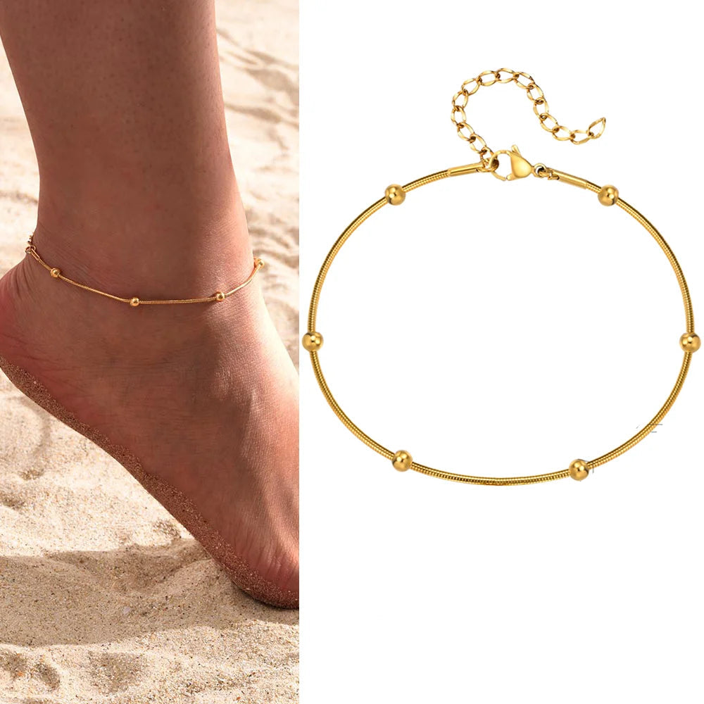 Gold plated stainless steel heart anklet bracelet for women delicate adjustable foot jewelry