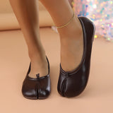 Women's artificial leather toe separator loafers with round toe and flat rubber sole