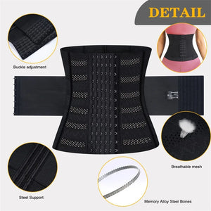 Black waist trainer with detailed features on a white background