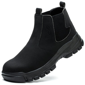 Black Chelsea boot on a white background