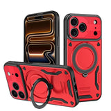 Red and black Luxury Armor Magnetic iPhone Case with Ring Kickstand Full Coverage PC TPU