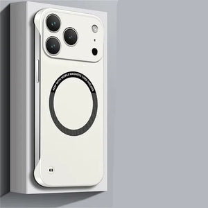 Ultra Thin Hard PC Magnetic iPhone Case Matte Solid Color Frameless and charging features on a gray background