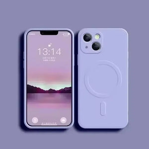 Smartphone with a purple case on a purple background