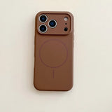 Brown phone case with a minimalist design on a beige background