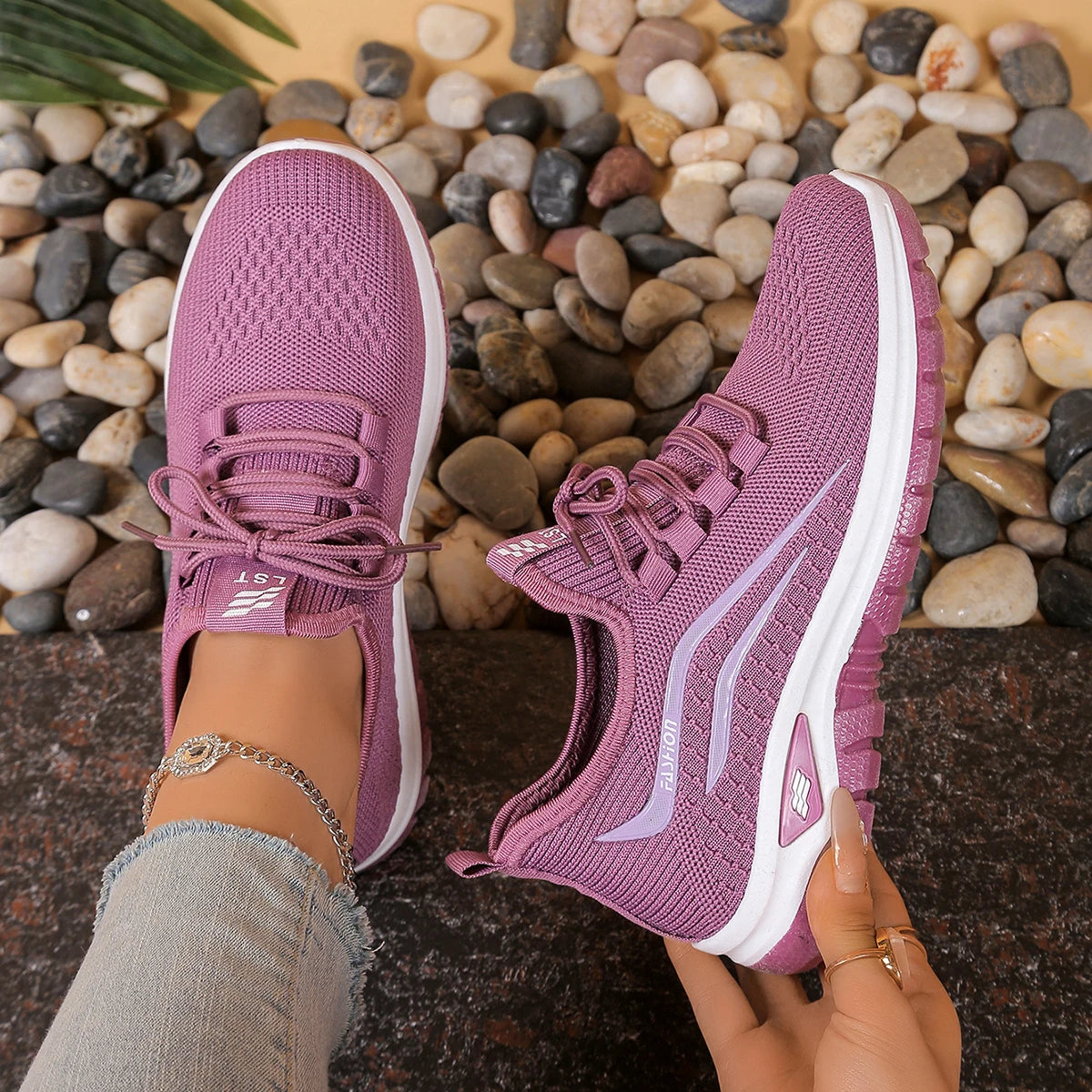 Women's breathable woven platform sneakers with lace-up closure and soft fabric insole
