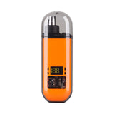 Orange nose hair trimmer with digital display on a white background