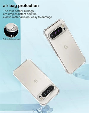 Phone case with air bag protection feature on a light blue background