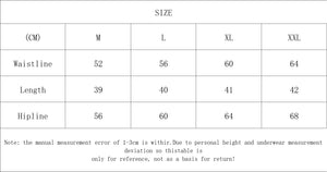 Size chart for underwear with measurements in centimeters for waistline, length, and hipline.