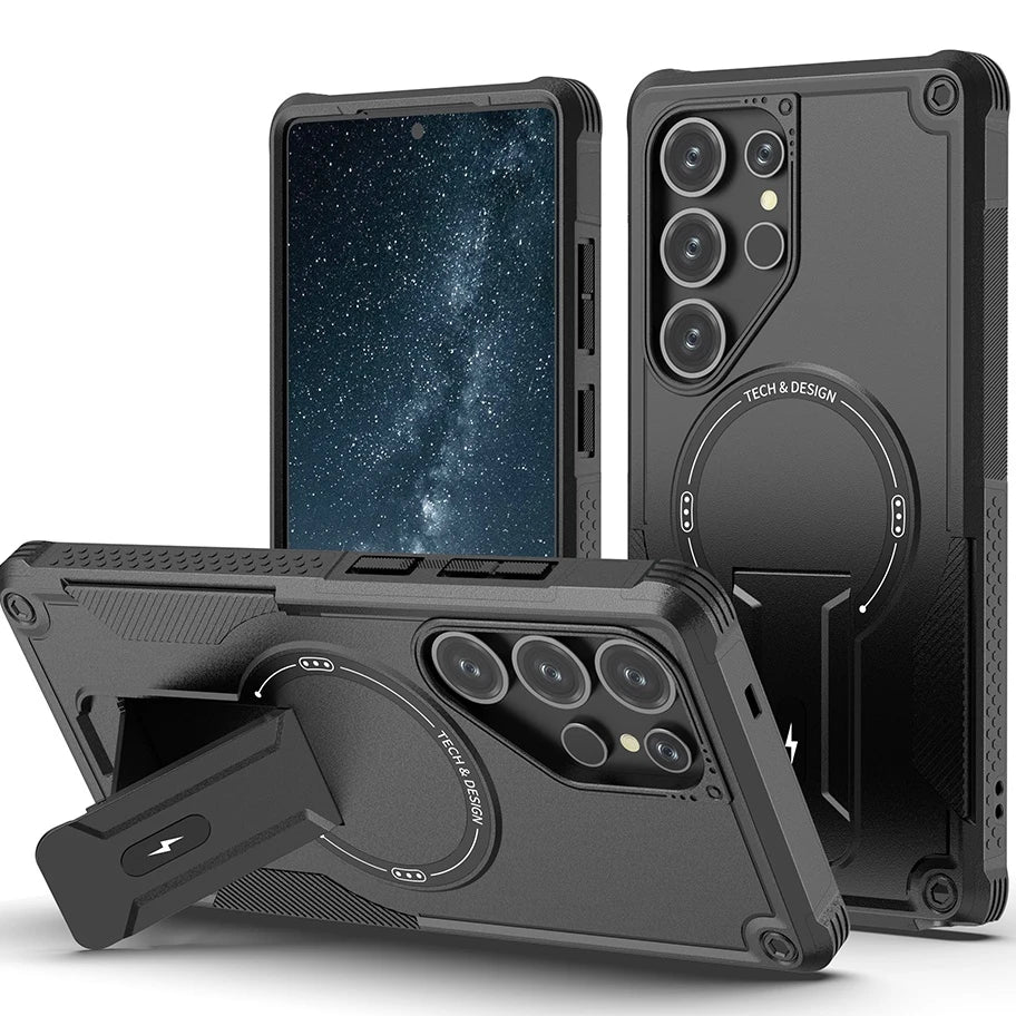 Phone Strap Strong Samsung Galaxy Case with Kickstand – Black