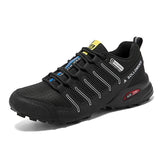Black hiking shoe with visible brand logo on a white background