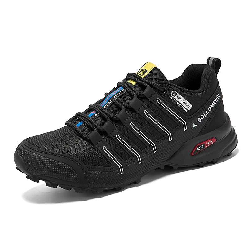 Black hiking shoe with visible brand logo on a white background