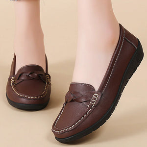 Soft leather women loafer flats slip on casual shoes