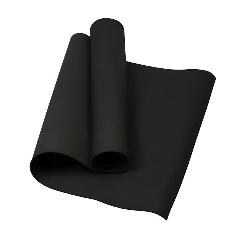 yoga mat Rolled-up black mat on a white background