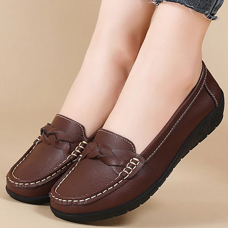 Soft leather women loafer flats slip on casual shoes