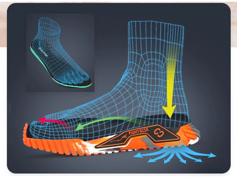 Technical diagram of a shoe with a focus on foot anatomy and sole design.