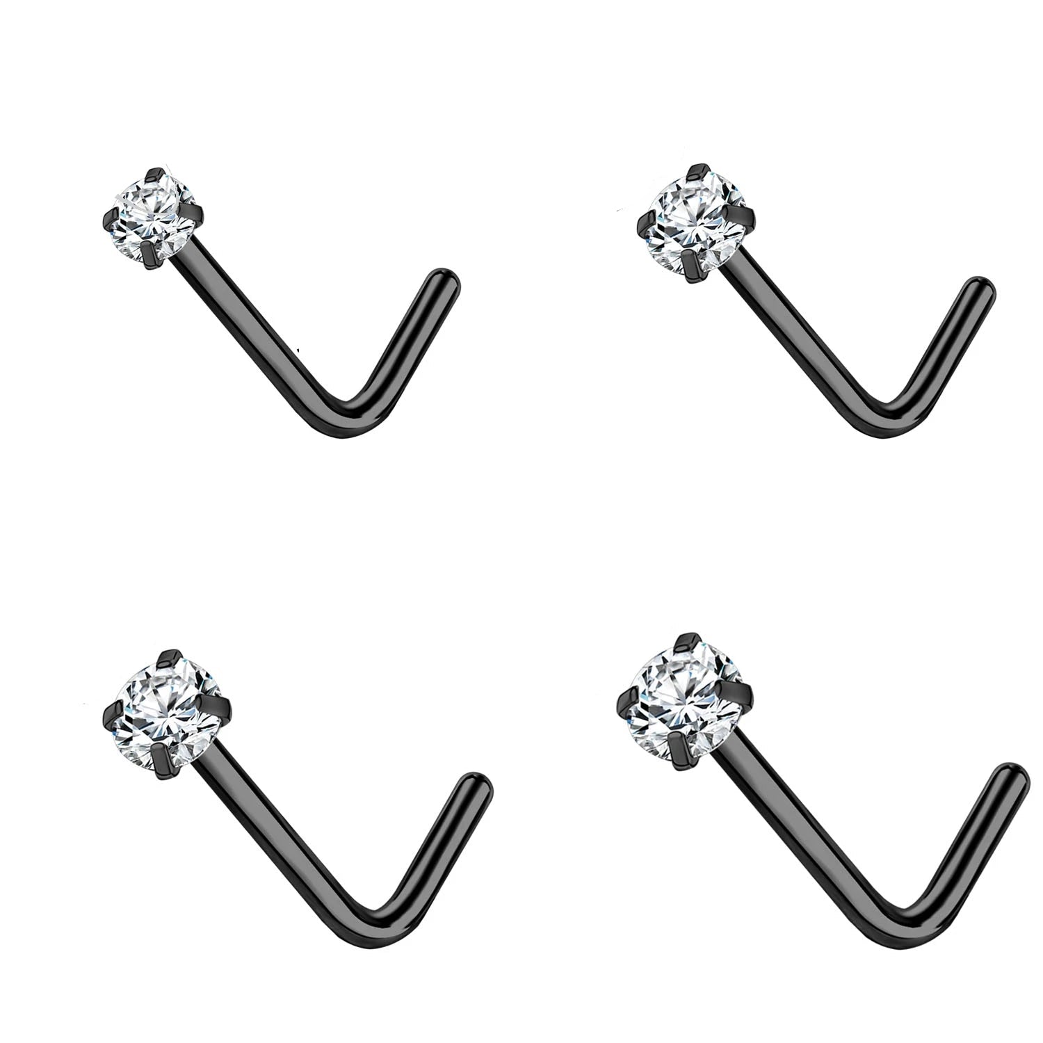 Gold & Silver Nose Stud Set – Heart Star Round L Shape Nostril Piercing 0.8x7mm