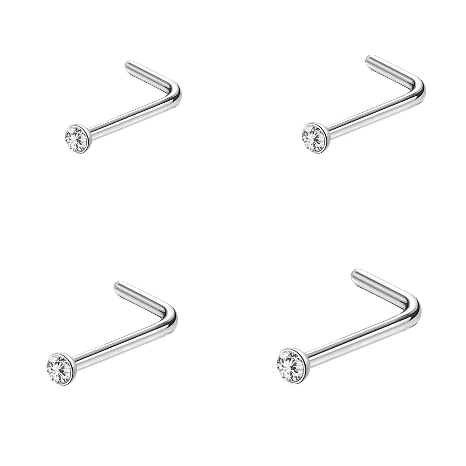 Gold & Silver Nose Stud Set – Heart Star Round L Shape Nostril Piercing 0.8x7mm