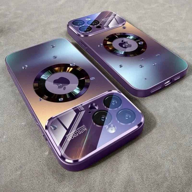 Two purple Luxury Glass Camera MagSafe Magnetic iPhone Case Wireless Charging